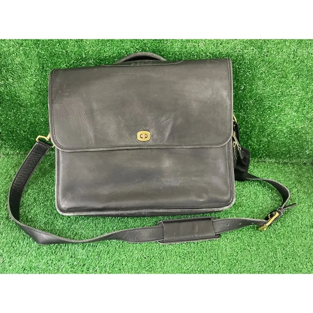 Coach 0544 Compact Organizer Brief Vintage Leather Mahogany Black Briefcase